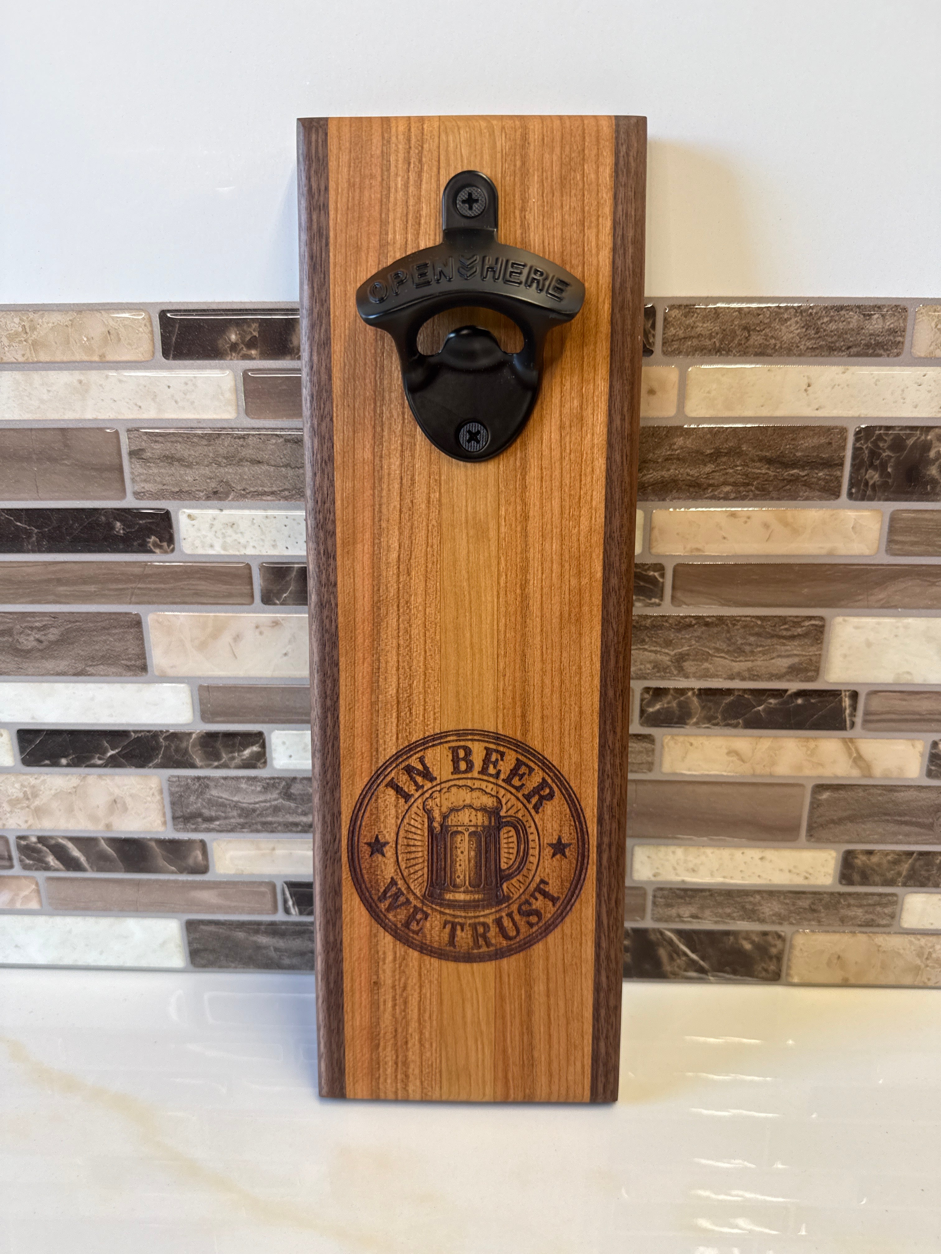 Wall-Mounted Wooden Bottle Opener – 4" x 12" | Handcrafted by Heritage Woodsmith