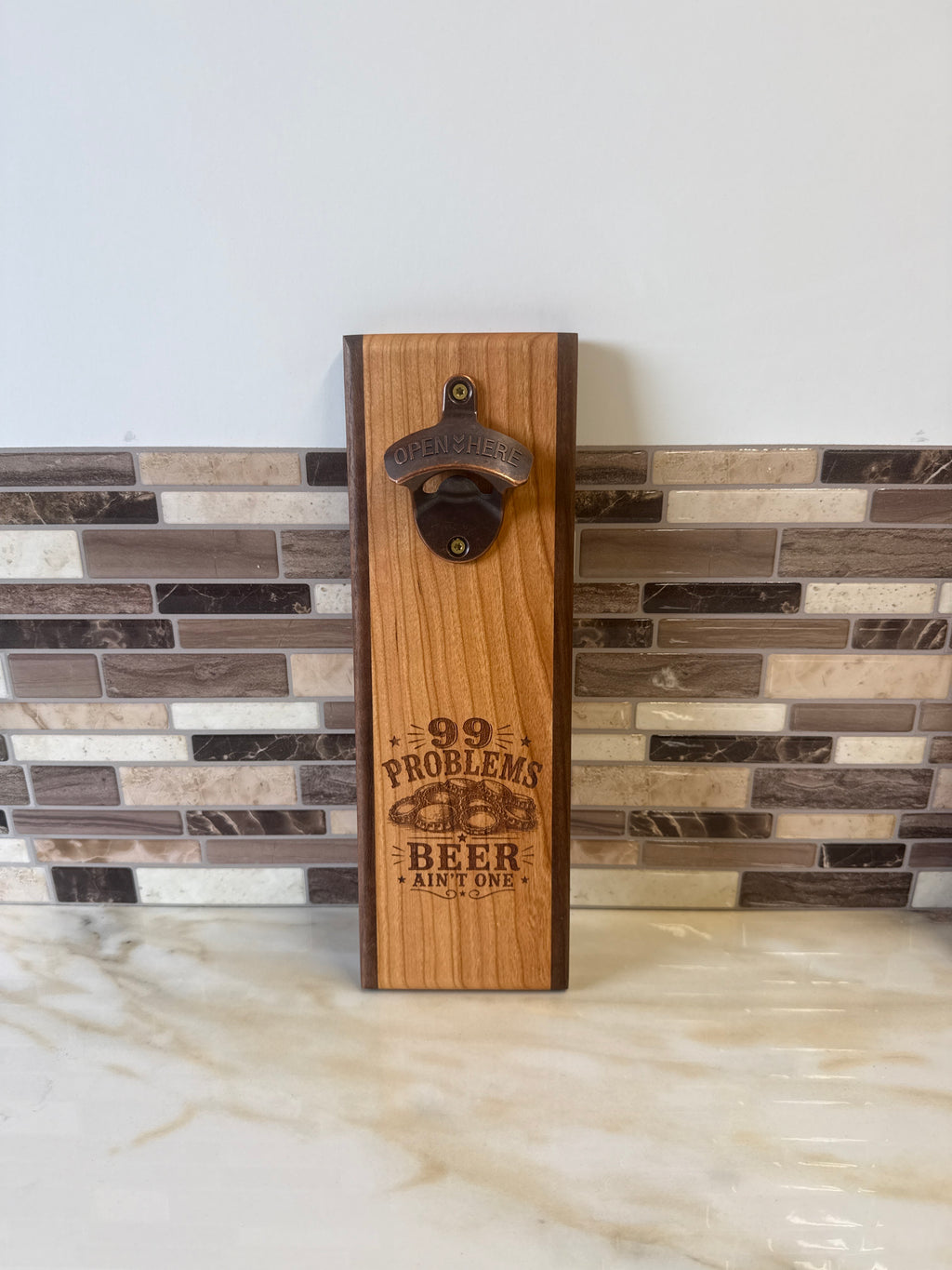 Wall-Mounted Wooden Bottle Opener – 4" x 12" | 99 Problems