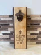 WW-Wall-Mounted Wooden Bottle Opener – 4" x 12" | Beer Never Broke My Heart