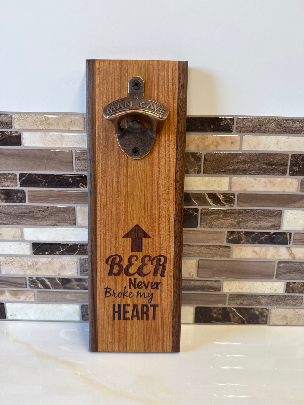 Wall-Mounted Wooden Bottle Opener – 4" x 12" | Handcrafted by Heritage Woodsmith