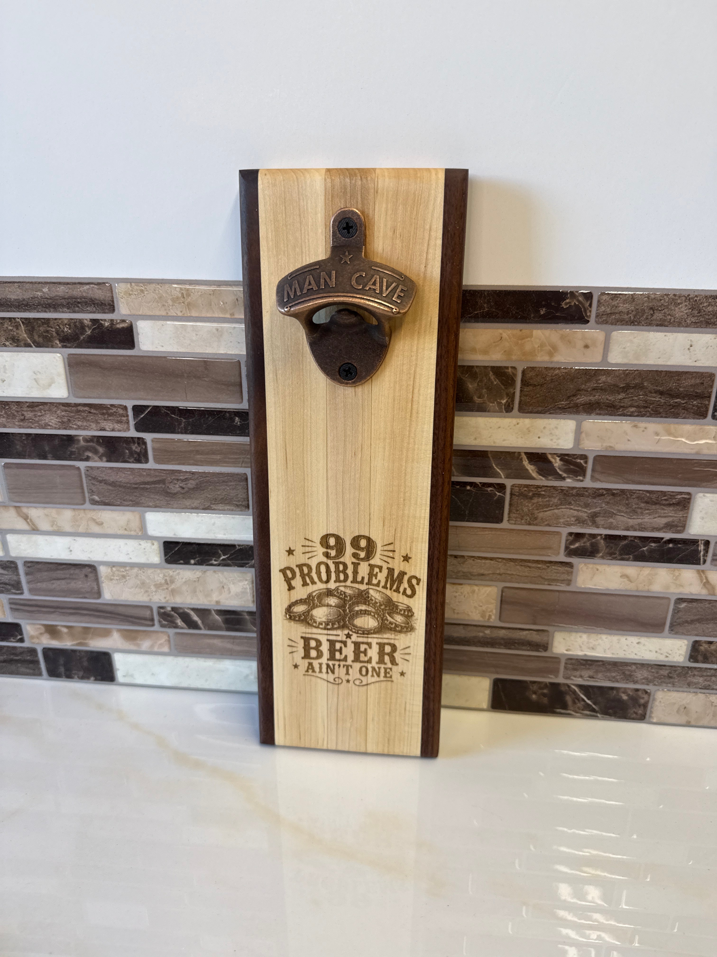 Wall-Mounted Wooden Bottle Opener – 4" x 12" | Handcrafted by Heritage Woodsmith