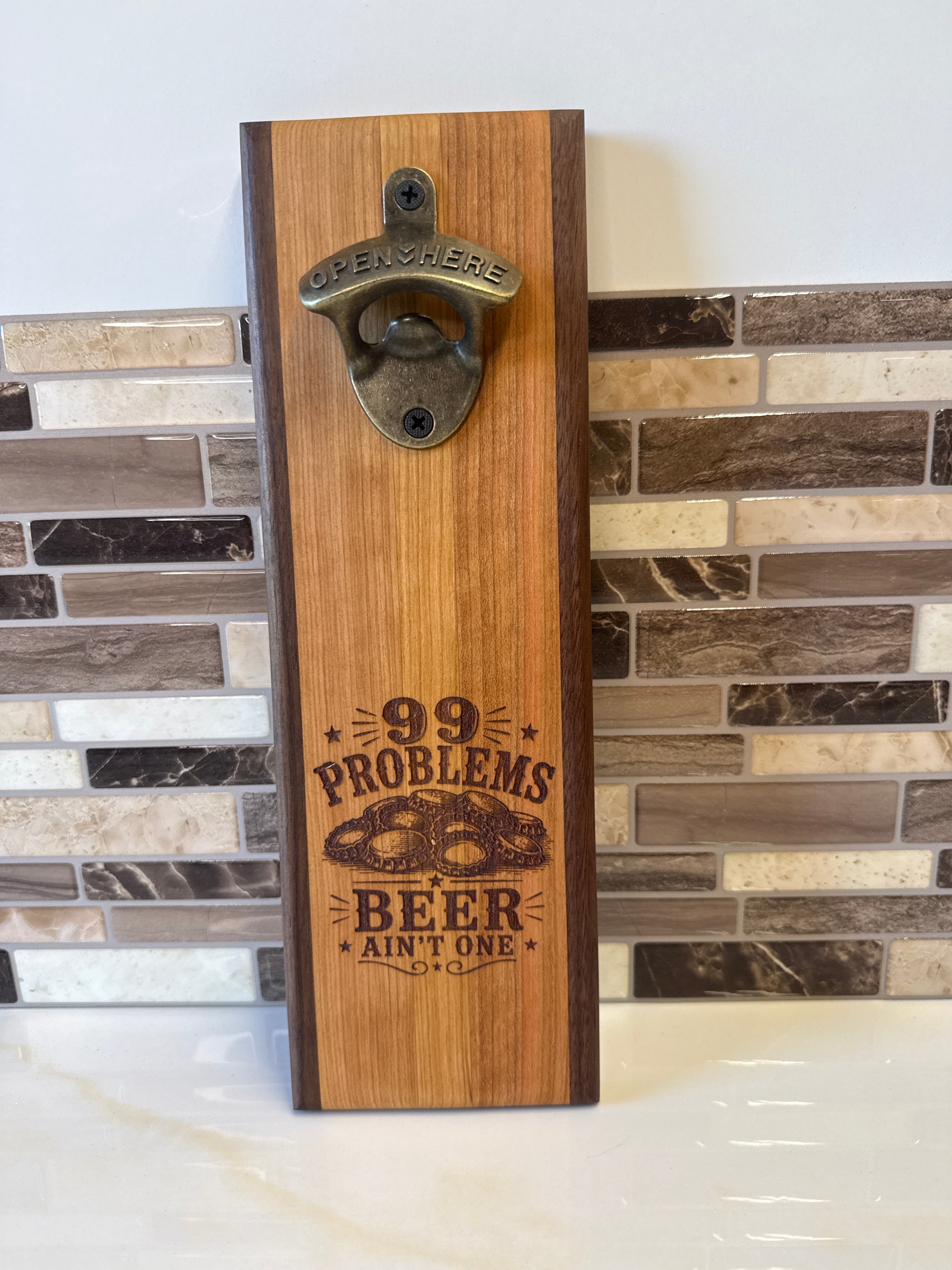 Wall-Mounted Wooden Bottle Opener – 4" x 12" | Handcrafted by Heritage Woodsmith