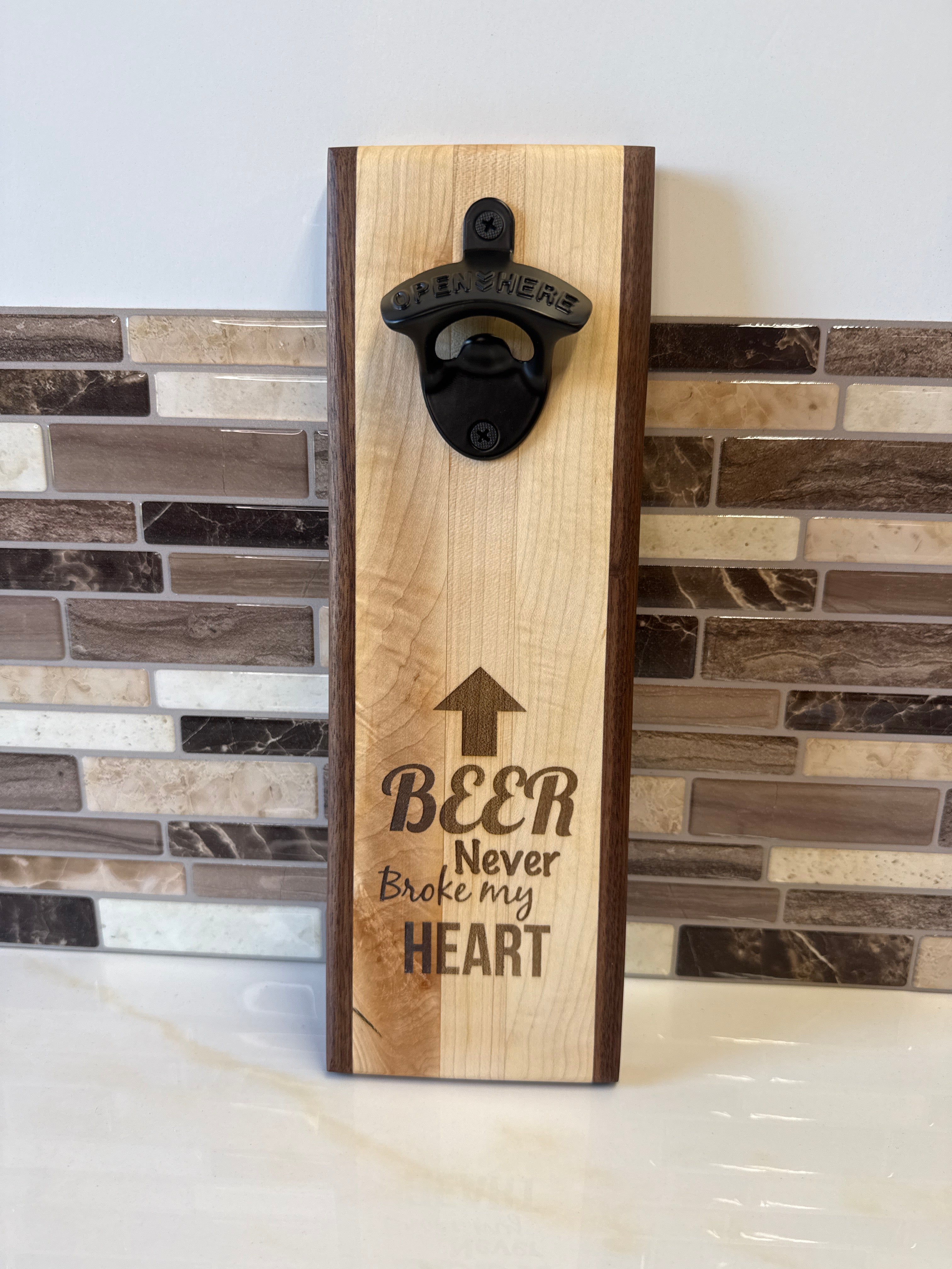 Wall-Mounted Wooden Bottle Opener – 4" x 12" | Handcrafted by Heritage Woodsmith