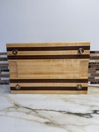 Heritage Cutting Board 18” × 12” × 1.5” — Maple, Walnut, | Juice Groove + Hand Holds and Brass feet