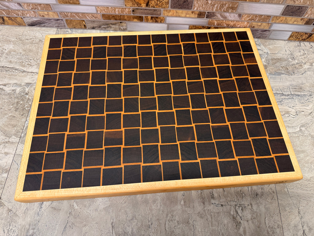 Basket Weave End-Grain Cutting Board 17 3/4” × 13 1/4” × 1.5” — Maple & Walnut with Edge Grain Trim
