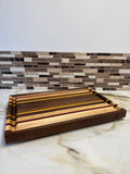 Heritage Cutting Board 18” × 12” × 1.5” — Maple, Walnut, Yellow Heart and Padauk.