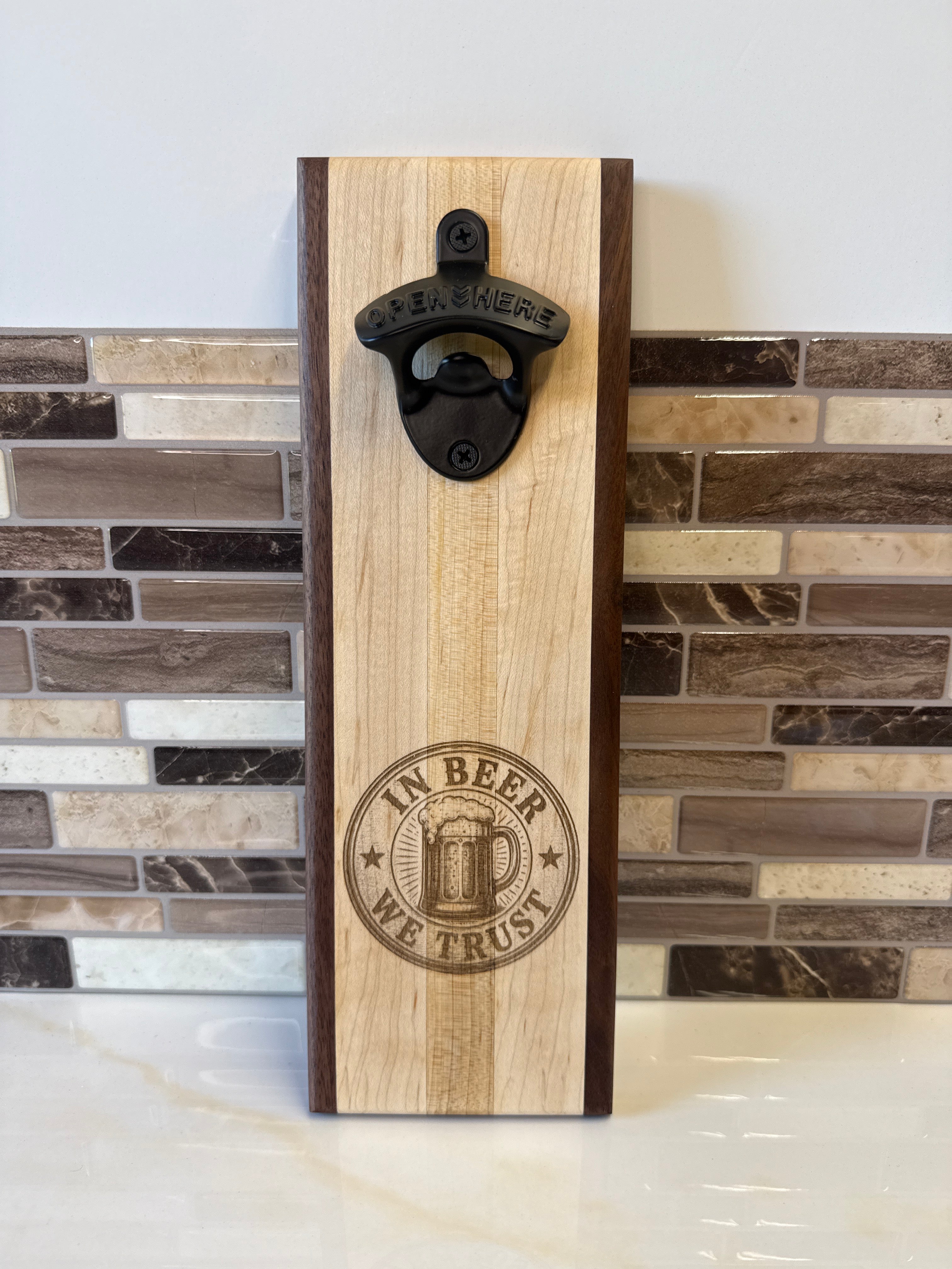 Wall-Mounted Wooden Bottle Opener – 4" x 12" | Handcrafted by Heritage Woodsmith